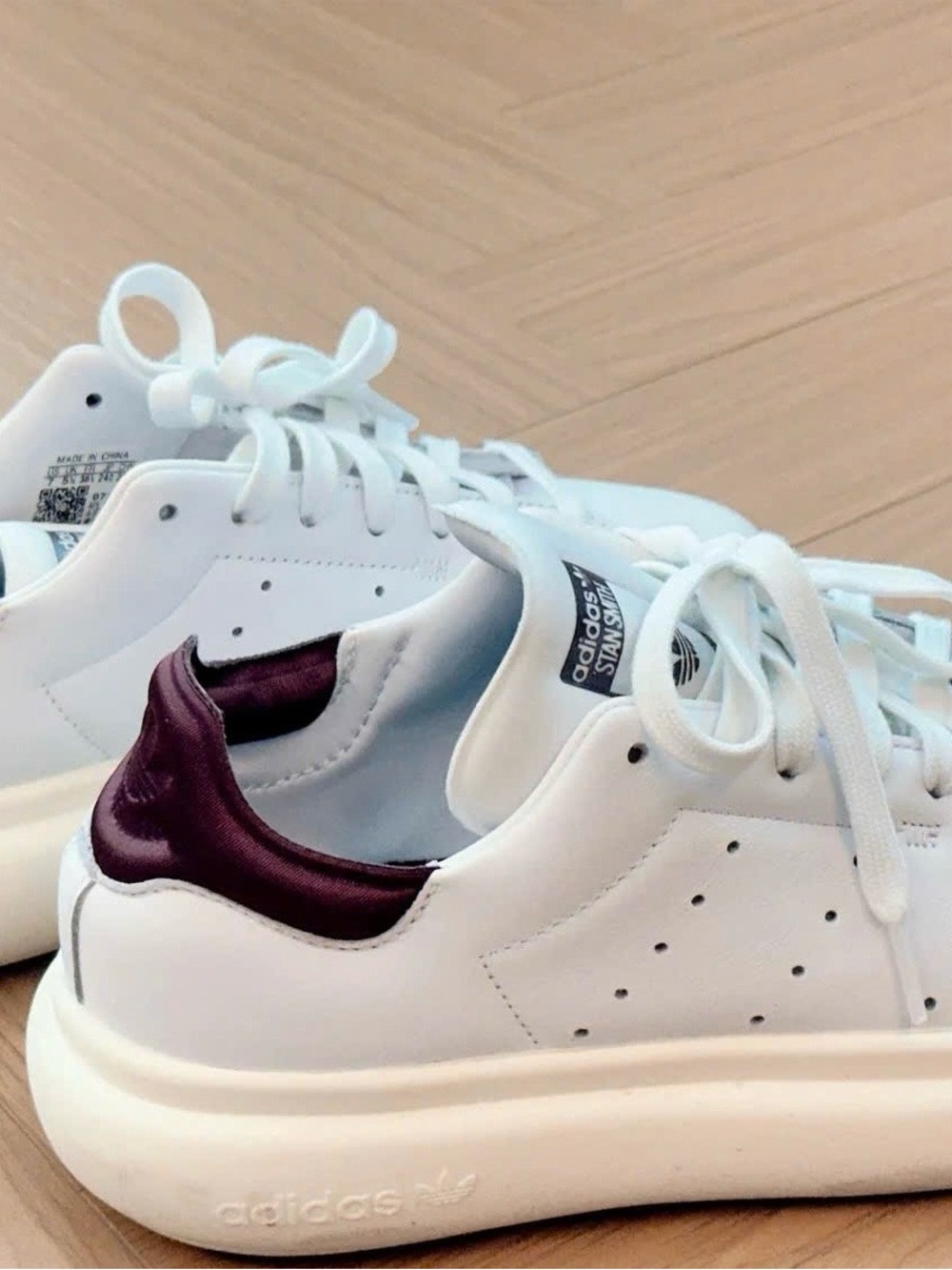 adidas Women's White Sneakers with Burgundy Heel